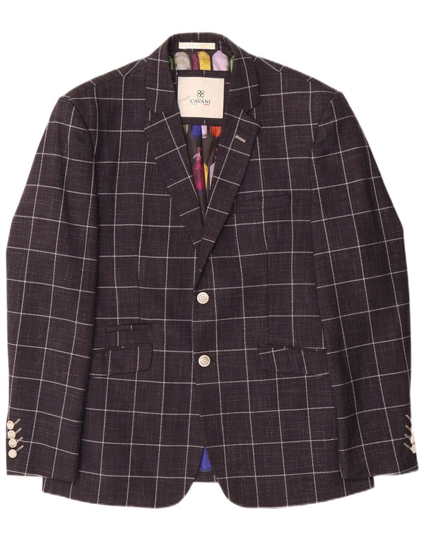 Cavani Herre 2-knaps blazerjakke UK 42 XL marineblå ternet polyester