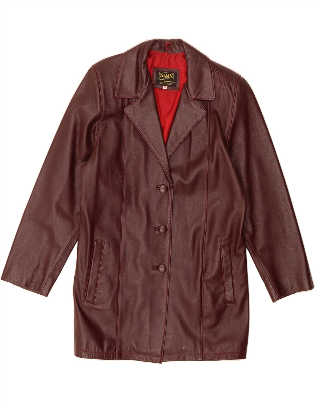 SAMS Womens Leather Jacket UK 14 Medium Burgundy Vintage Sams and Second-Hand Sams from Messina Hembry 