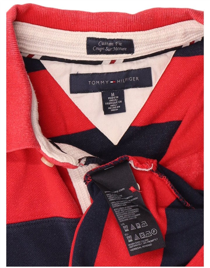 TOMMY HILFIGER Mens Custom Fit Polo Shirt Medium Red Striped Cotton