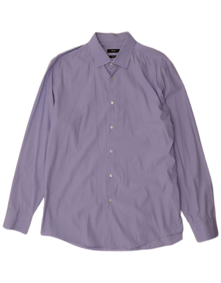 Hugo Boss Herre Slim Fit Skjorte Størrelse 43 17 XL Blå Bomuld