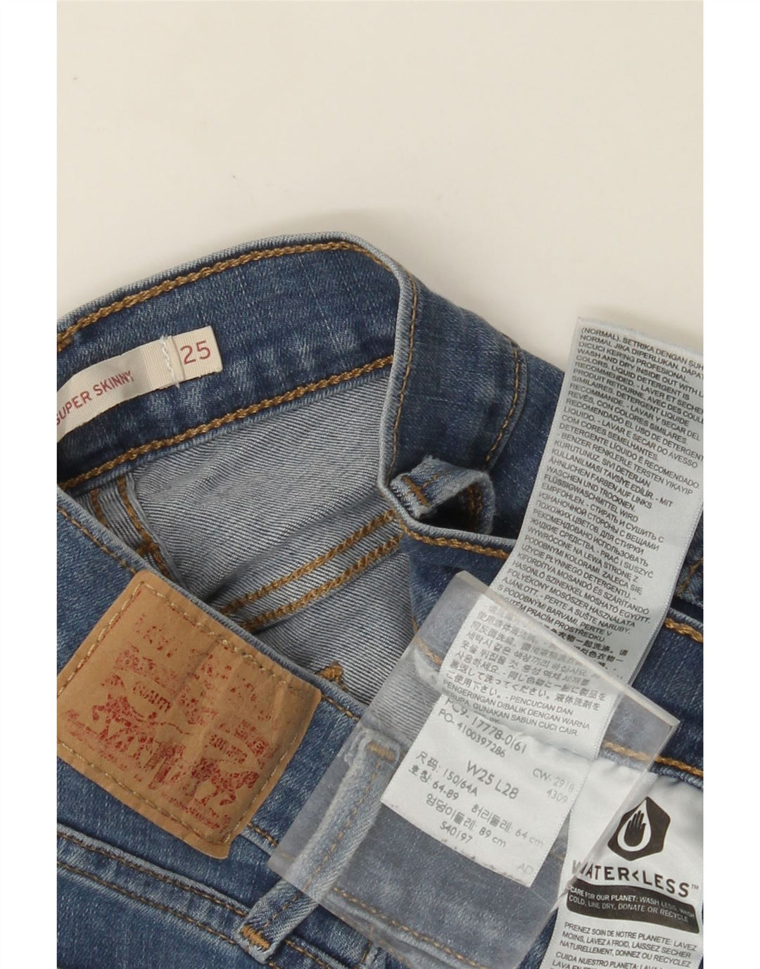 LEVI'S Dame 710 Super Skinny Jeans W25 L28 Blå Bomuld