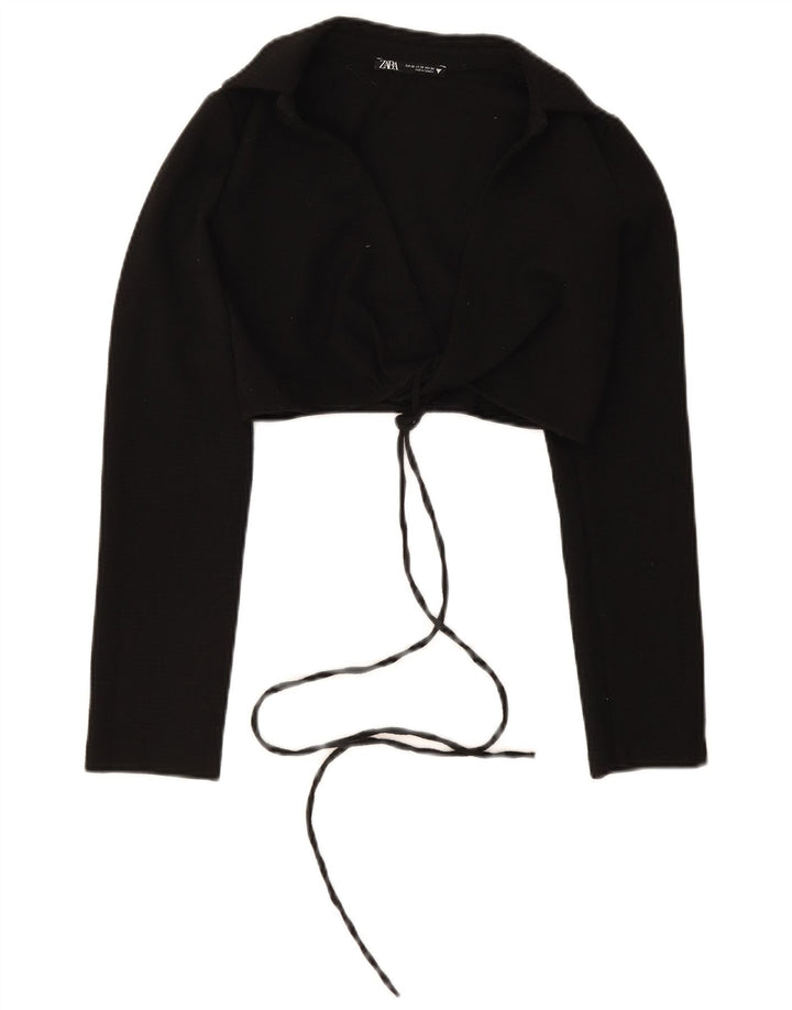 Zara langærmet forreste slips til kvinder Crop Top UK 6 XS Sort