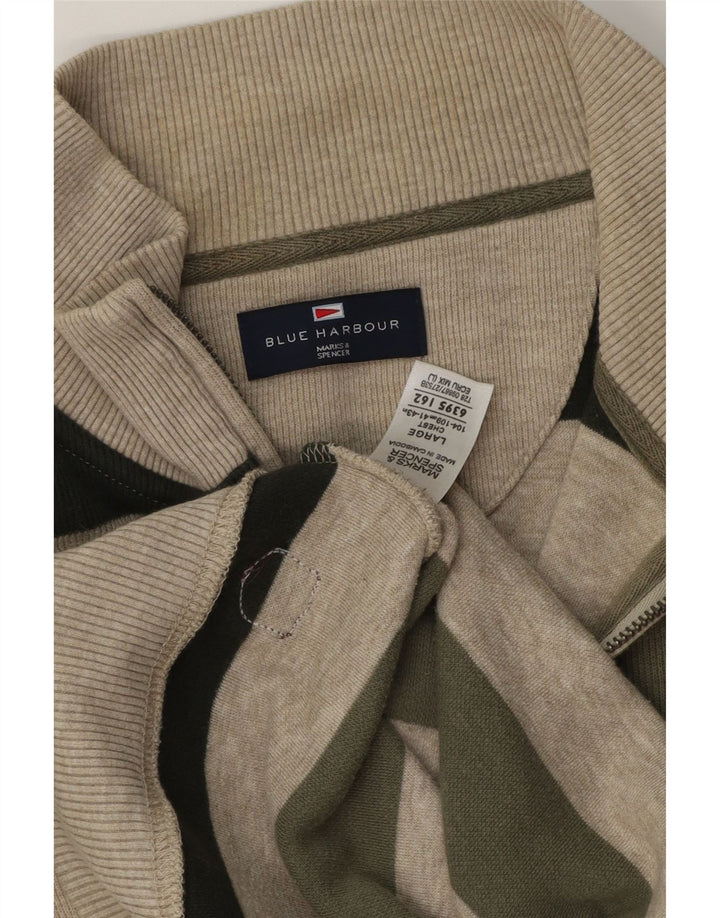 Marks & Spencer Herre Blue Harbor Zip Neck Jumper Sweater Stor Khaki