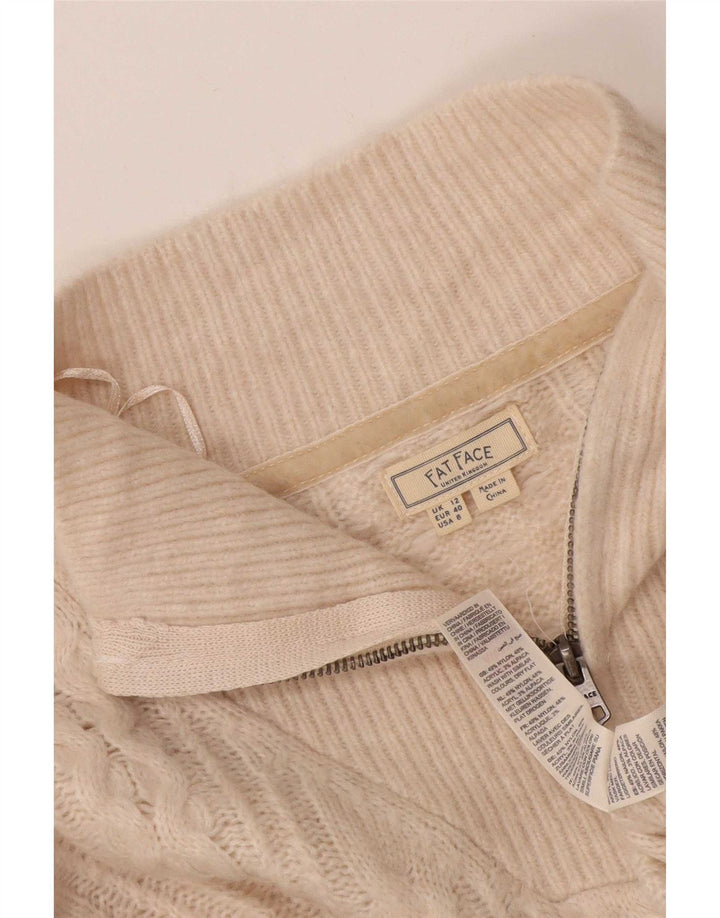 Fat Face Dame Oversized Zip Neck Jumper Sweater UK 12 Medium Off White