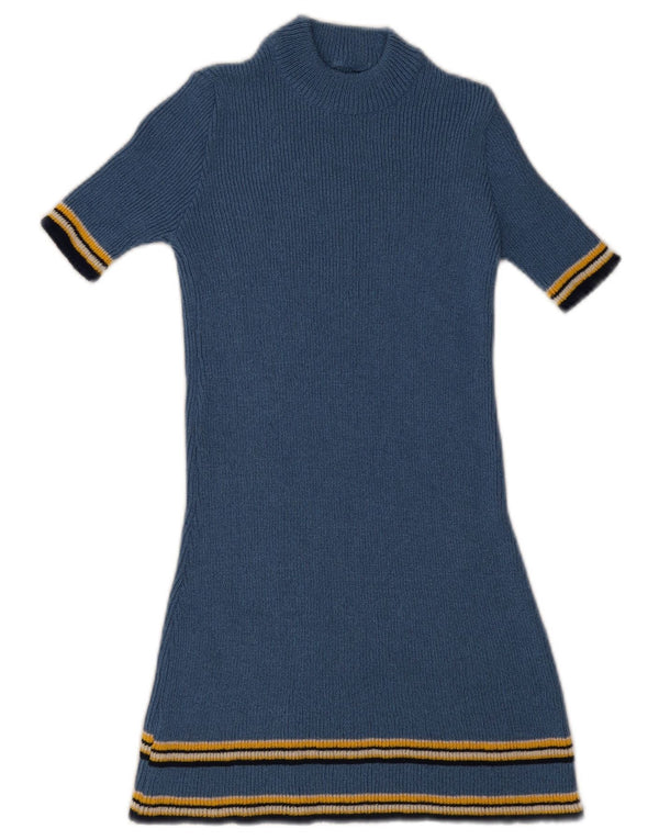 Vintage Dame Kortærmede Jumper Kjole UK 4 XS Blå Stribet