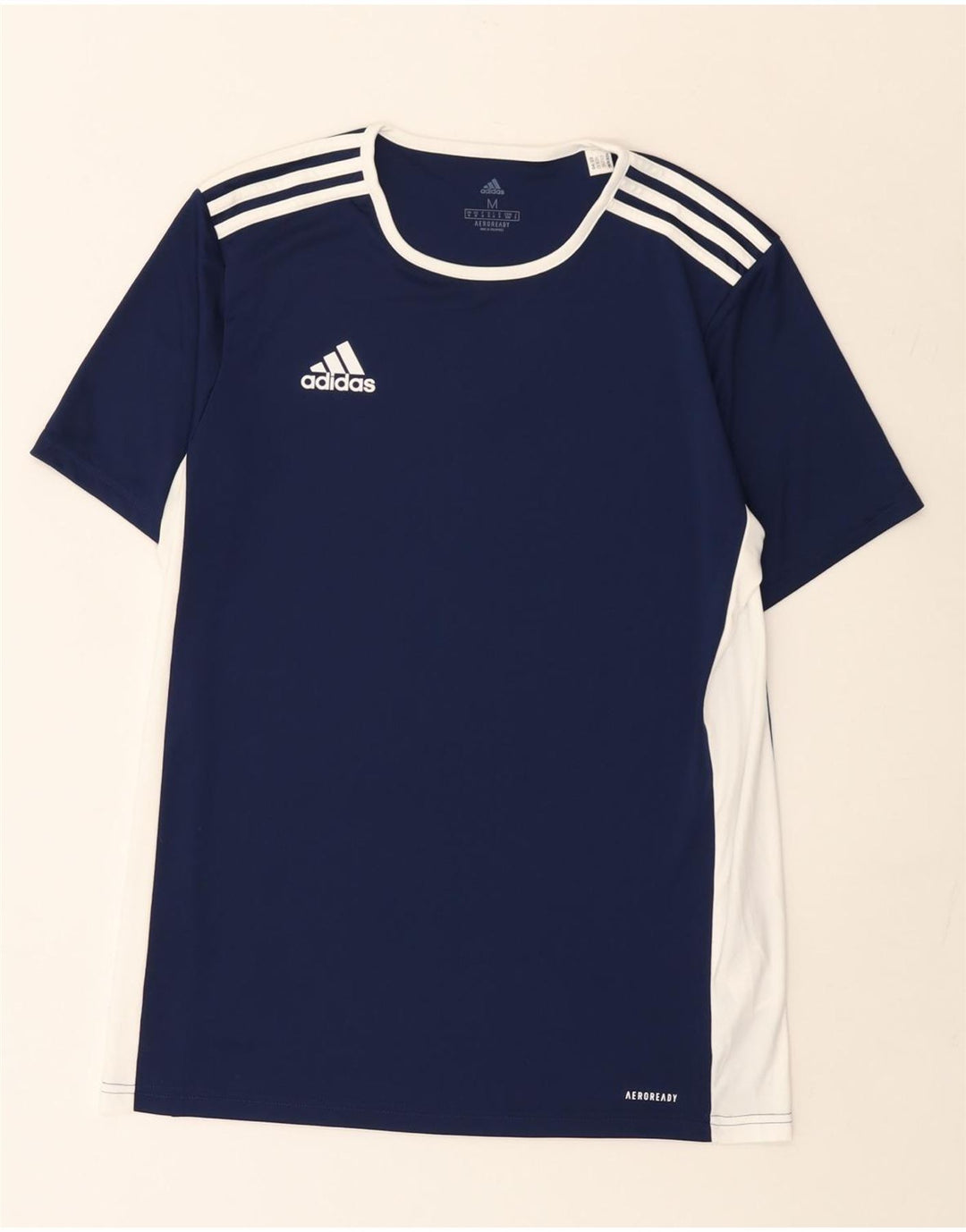 Adidas Herre Aeroready T-Shirt Top Medium Navy Blue Colourblock Polyester