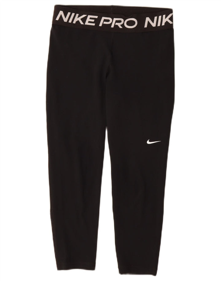 NIKE Womens Dri Fit Graphic Capri Leggings UK 12 Medium  Black Polyester