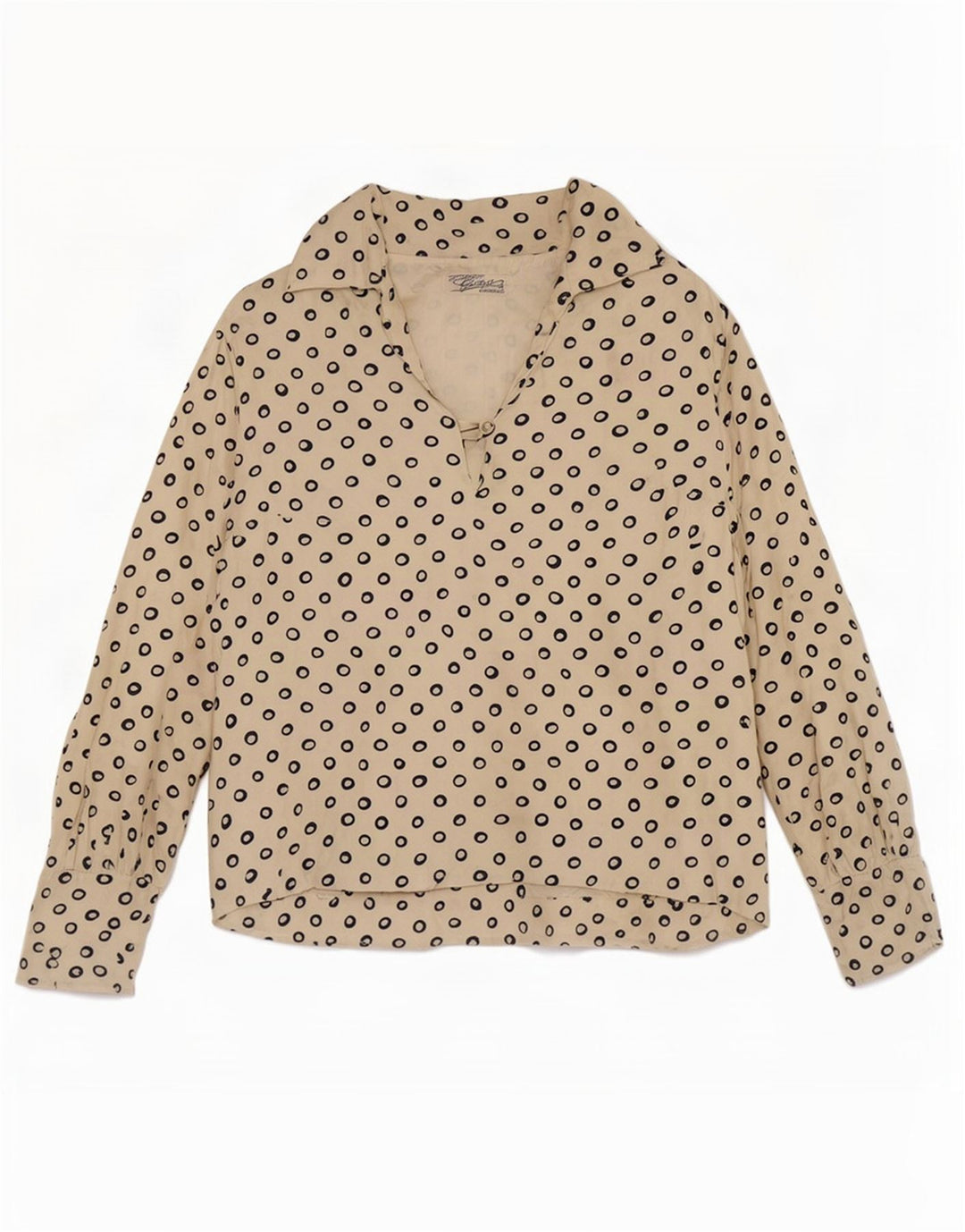Vintage Dame Crop 3/4 ærmet bluse Top UK 12 Medium Beige Plettet