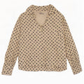 Vintage Dame Crop 3/4 ærmet bluse Top UK 12 Medium Beige Plettet