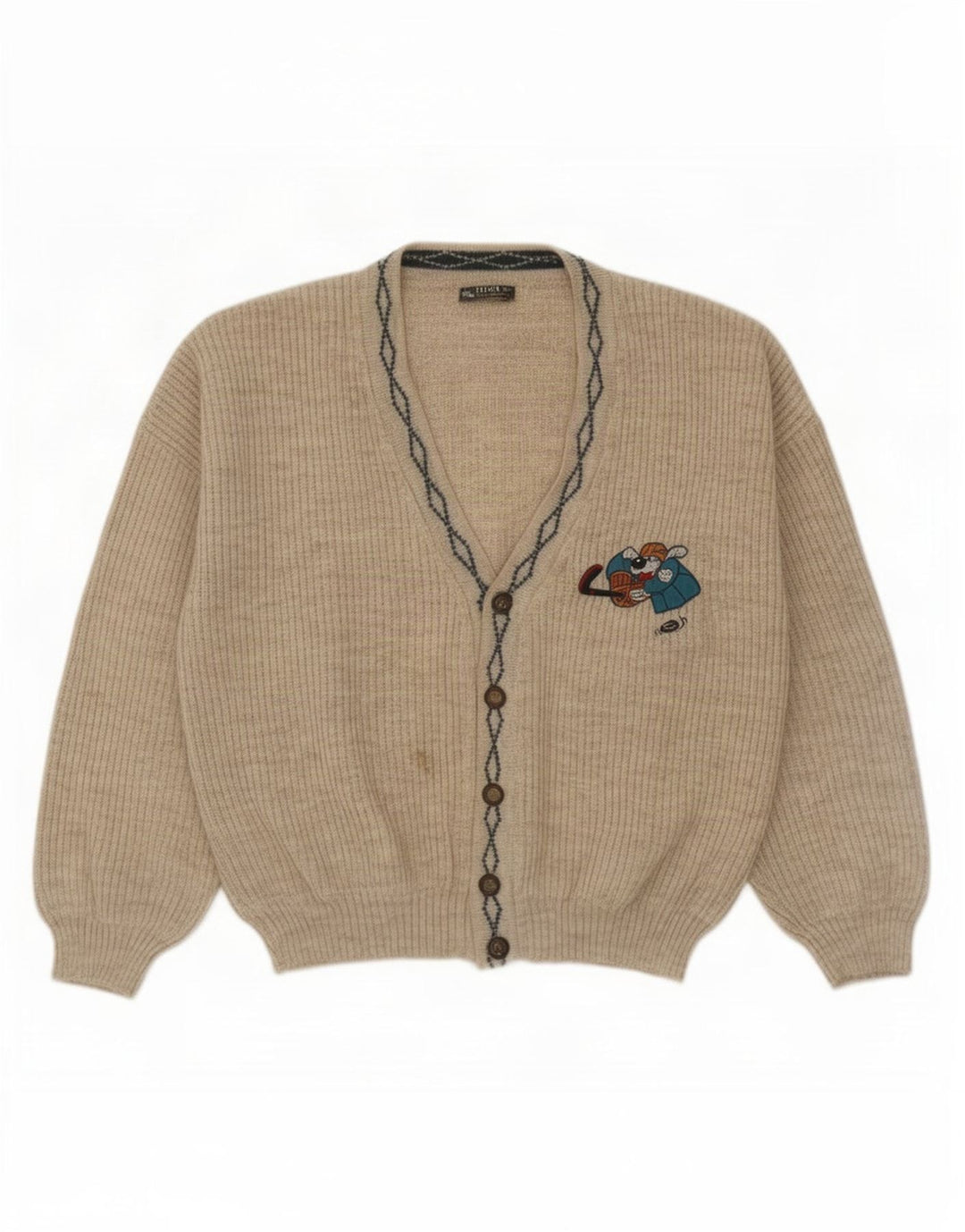 Vintage herre cardigan sweater, stor grå uld
