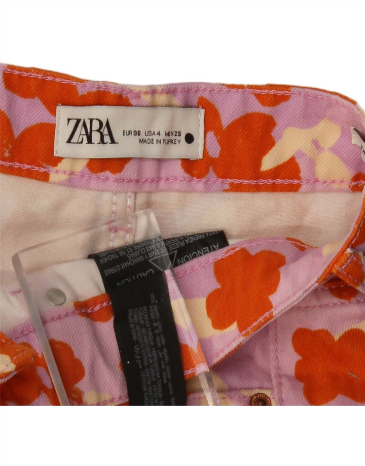 ZARA højtaljede denimshorts til kvinder EU 36 Small W26 Multicolored Floral