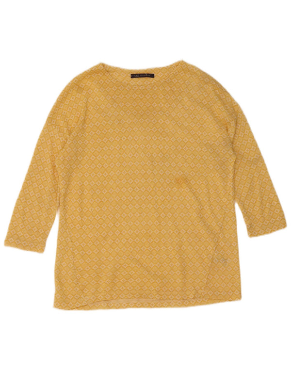 Marks & Spencer Dame Top 3/4 ærme UK 12 Medium Gul Geometrisk