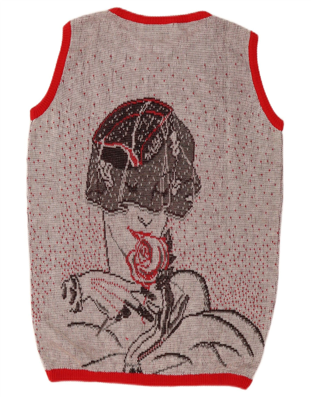 Vintage Dame Grafisk Vest Tank Top IT 44 Medium Grey Spotted