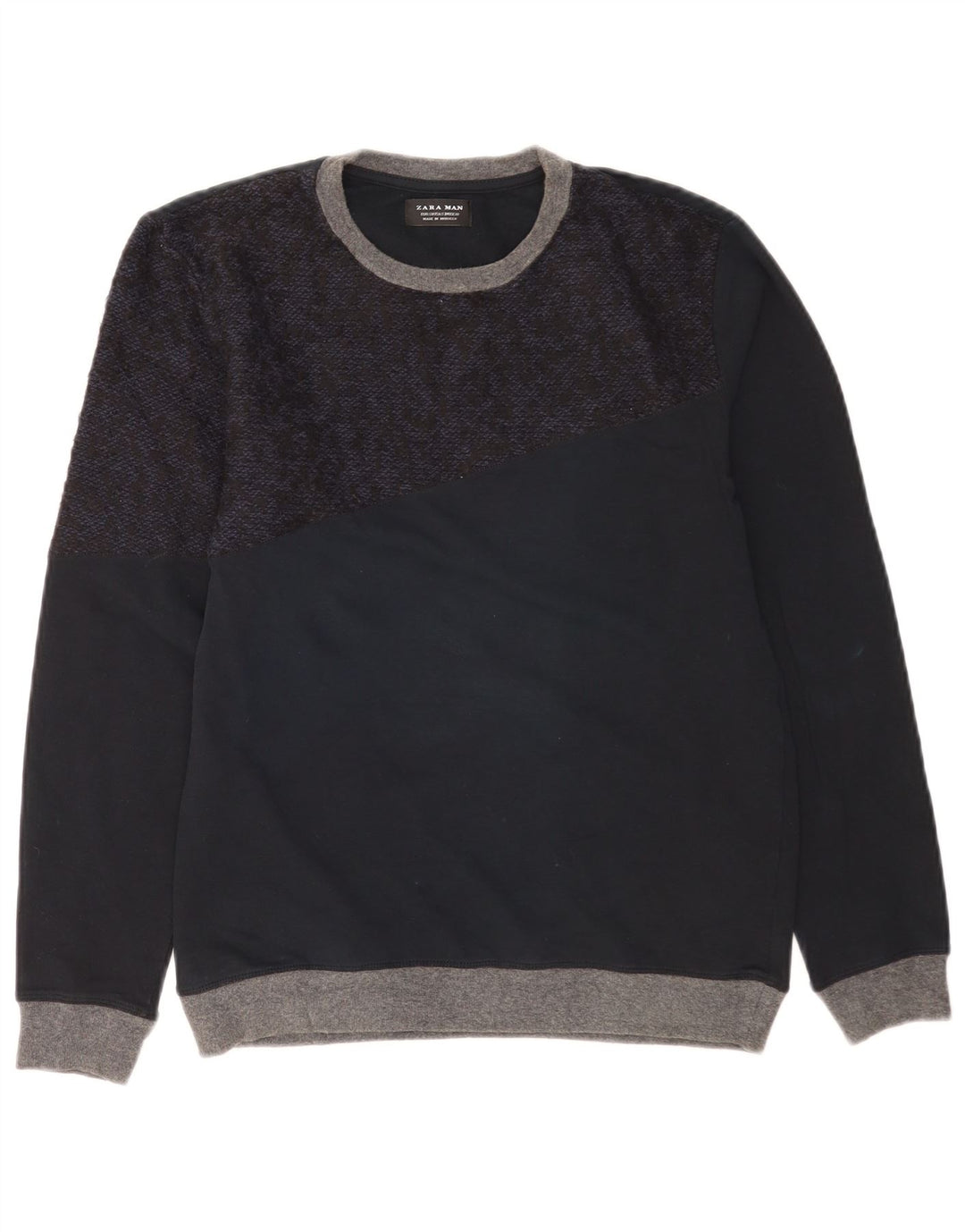 Zara Herre sweater med rund hals, lille marineblå farveblok
