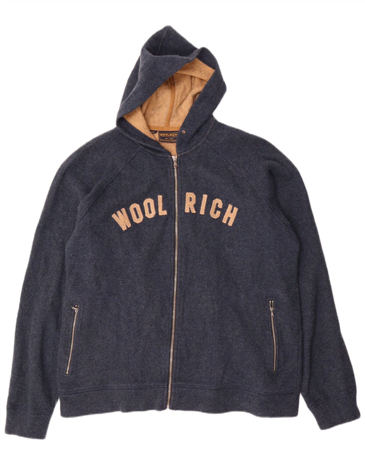 Woolrich Herre grafisk hættetrøje med lynlås 2XL marineblå uld