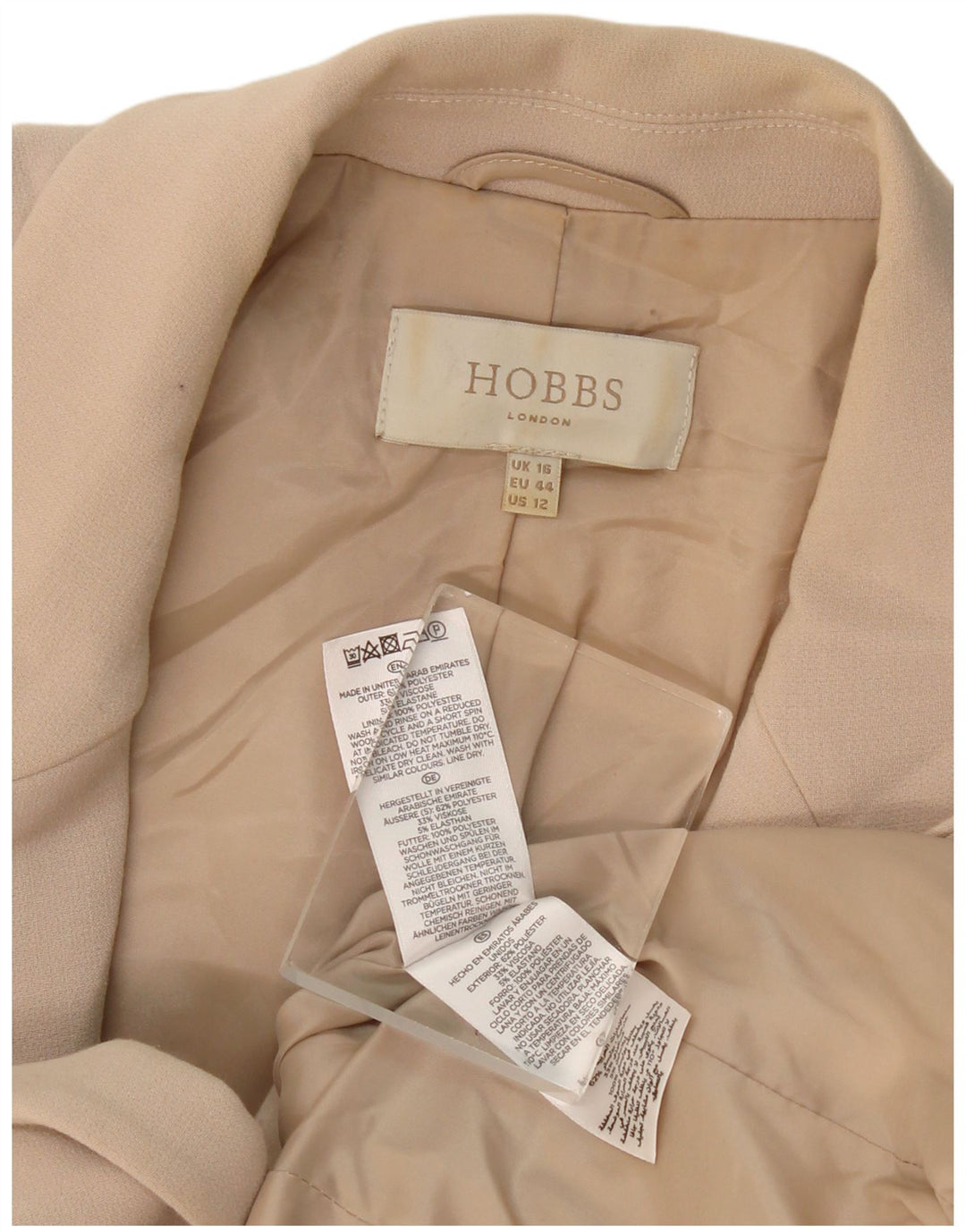 Hobbs Dame 1 Knap Blazer Jacket UK 16 Stor Beige Polyester