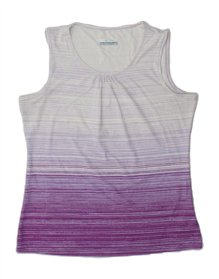 COLUMBIA Womens Vest Top UK 14 Medium Purple Striped Polyester Vintage Columbia and Second-Hand Columbia from Messina Hembry 