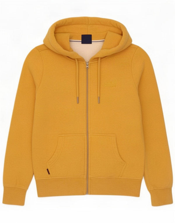 Superdry Womens Zip Hoodie Sweater UK 12 Medium Yellow Cotton