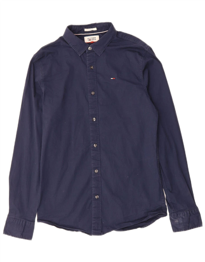 TOMMY HILFIGER Mens Slim Fit Shirt Medium Navy Blue Cotton