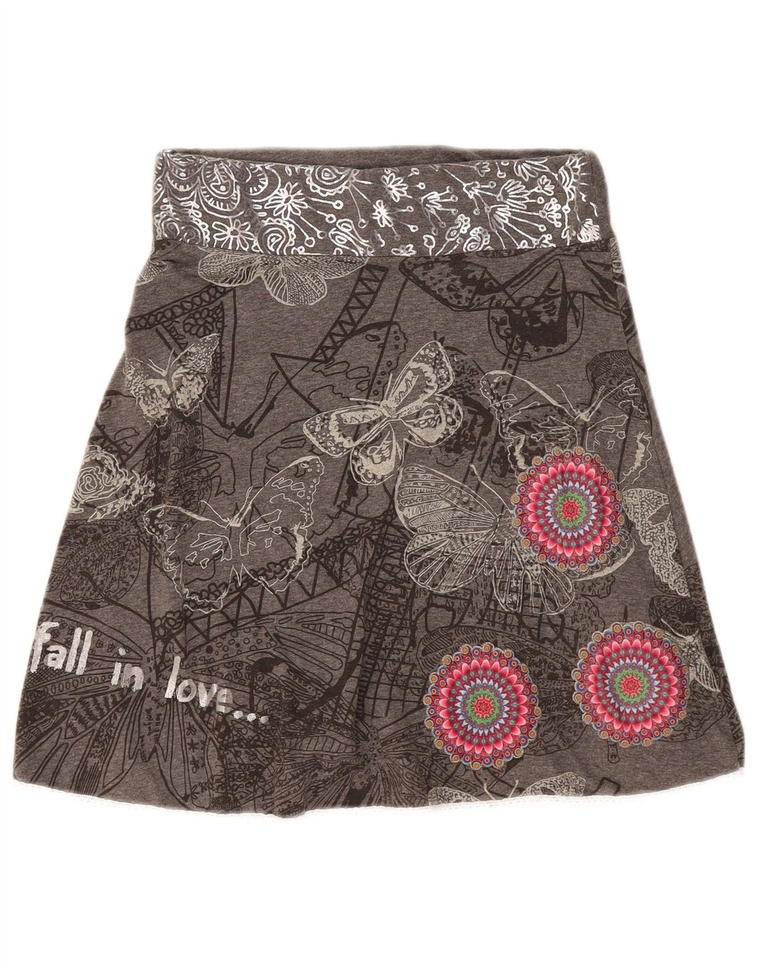 Desigual Kvinders Grafisk A-Line nederdel Medium W30 Grå Blomsterbomuld