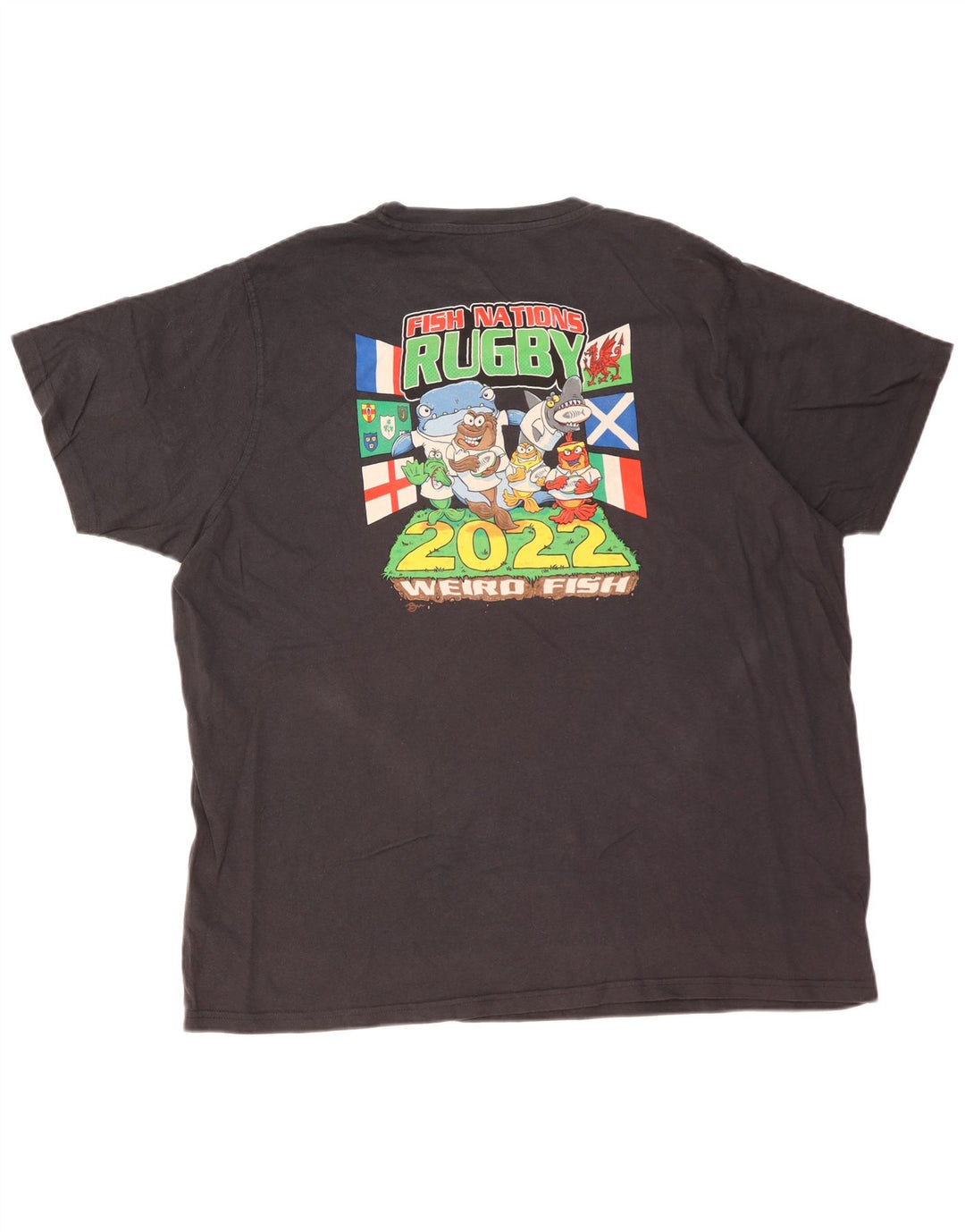 WEIRD FISH Herre Grafisk T-Shirt Top 2XL Sort Bomuld