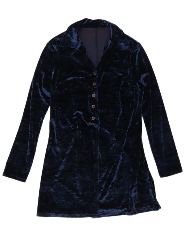 Vintage Dame Longline Shirt Bluse IT 44 Medium Navy Blue Polyester