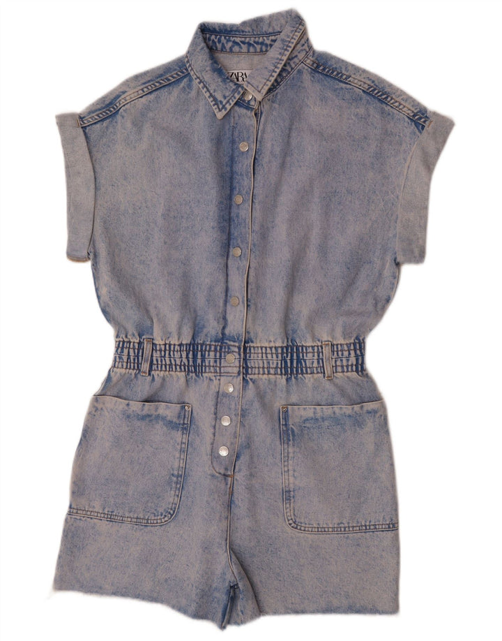 Zara Dame Denim Playsuit UK 14 Medium Blue Cotton