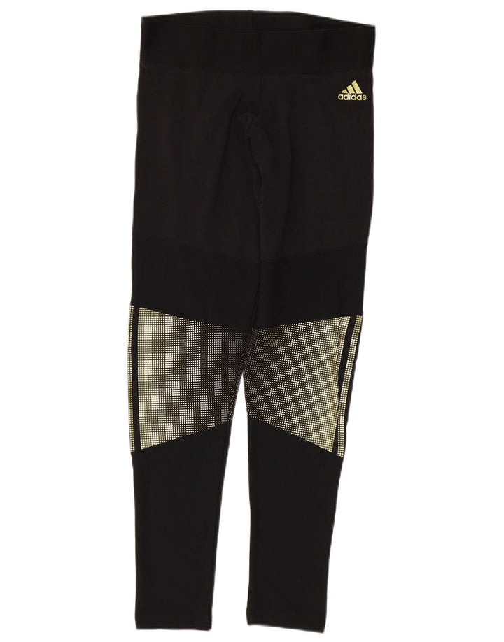 ADIDAS Womens Leggings UK 12 /14 Medium  Black Colourblock Cotton
