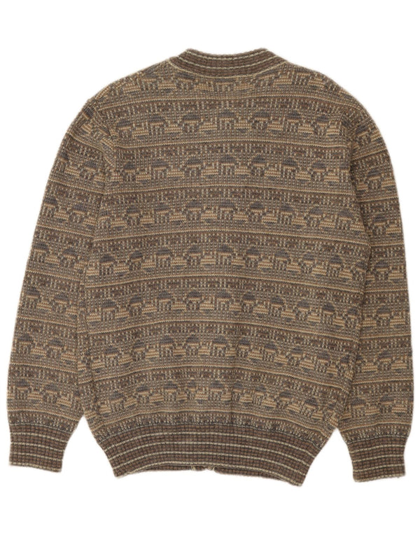 Vintage Mens Cardigan Sweater Medium Grey Fair Isle Wool