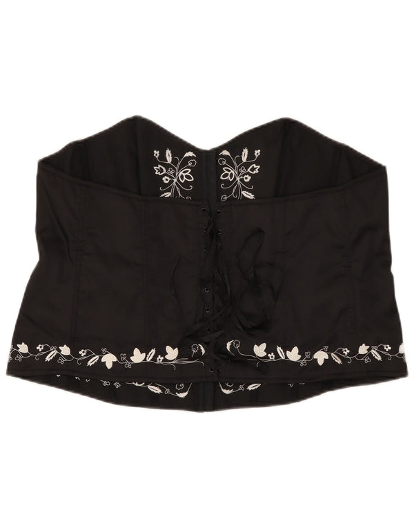 VINTAGE Womens Crop Corset Top UK 16 Large Black Floral Polyester