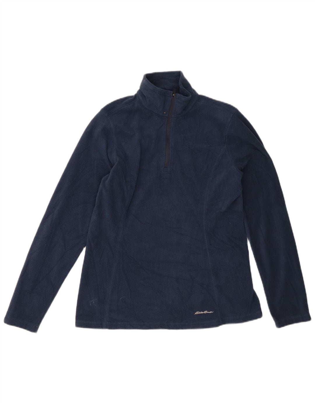 EDDIE BAUER Womens Zip Neck Fleece Jumper UK 14 Medium Navy Blue Polyester