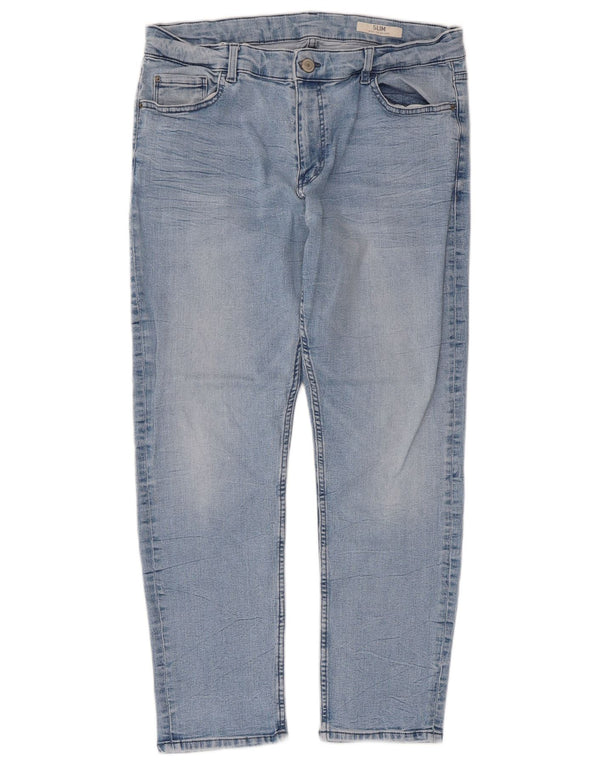 Marks & Spencer Dame Crop Slim Jeans UK 16 Large W32 L25 Blå Bomuld