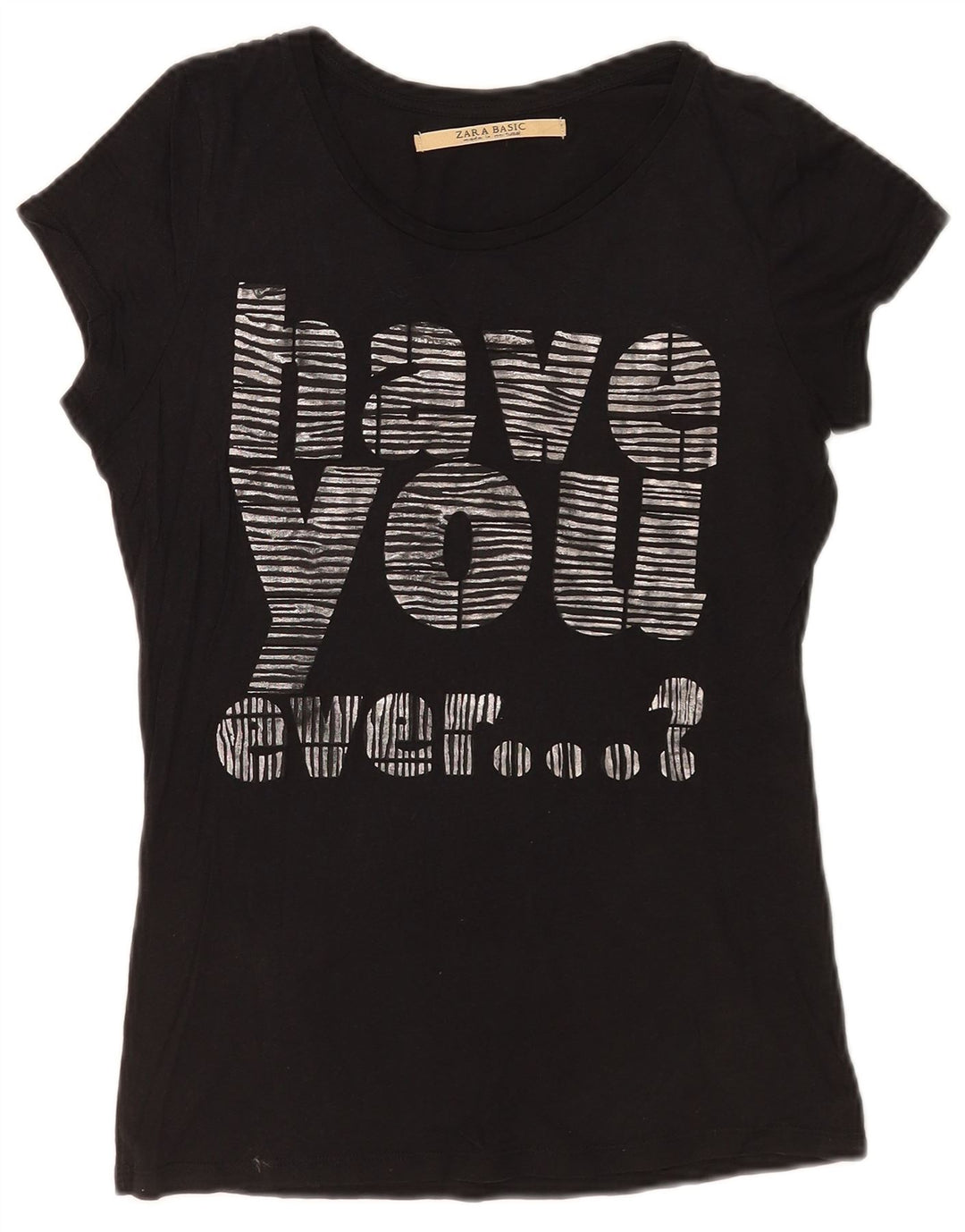 Zara Grafisk T-Shirt Top UK 12 Medium Sort