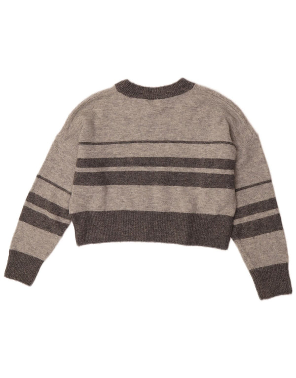 Topshop Dame Petite Crop Crew Neck Jumper Sweater UK 8 Small Grå Stribet