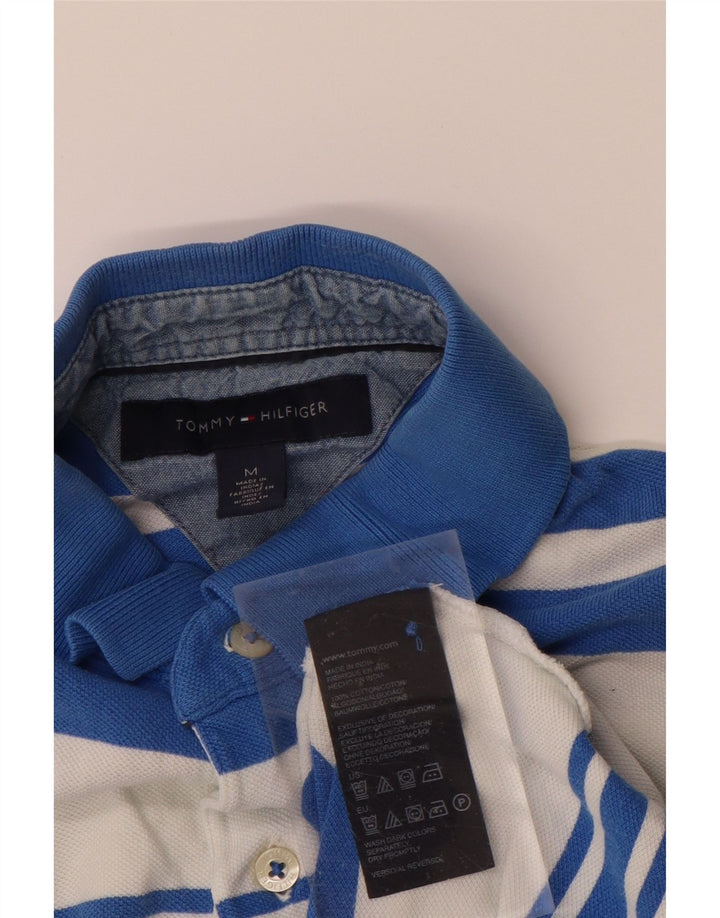 TOMMY HILFIGER Mens Polo Shirt Medium Blue Striped Cotton Vintage Tommy Hilfiger and Second-Hand Tommy Hilfiger from Messina Hembry 