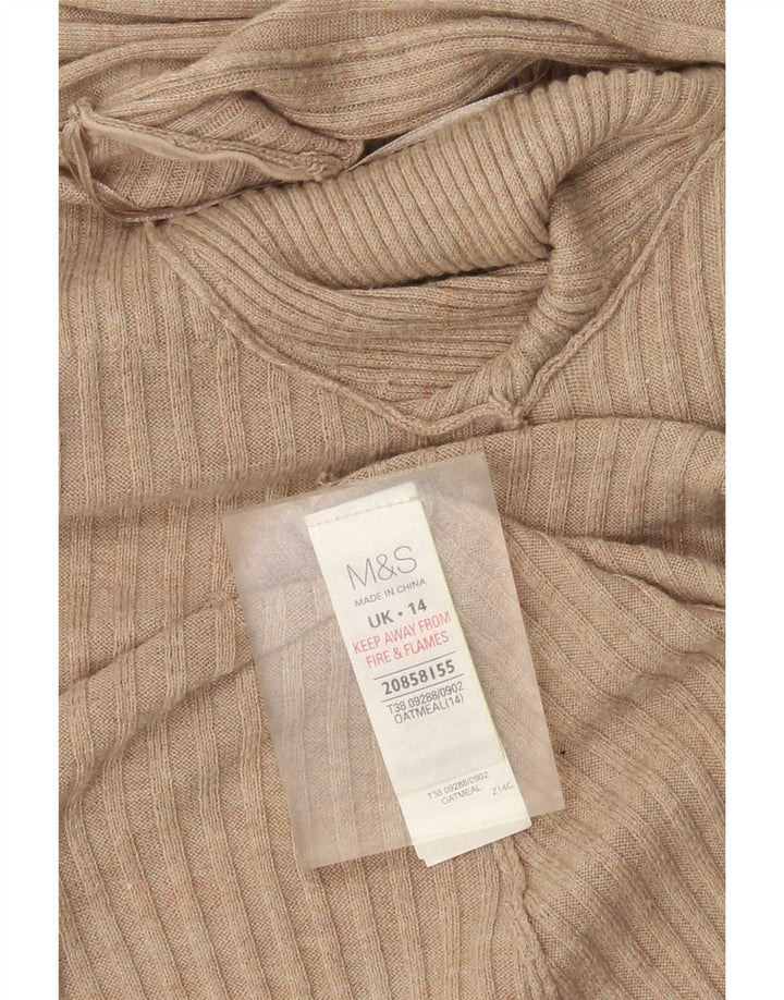Marks & Spencer Dame Longline Åben Cardigan Sweater UK 14 Medium Beige
