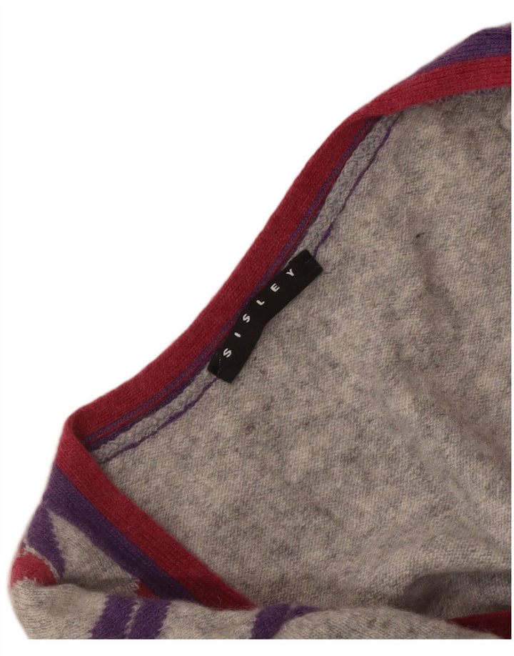 Sisley Dame V-hals sweater UK 10 Small Grey Argyle/Diamond