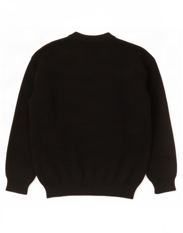 Vintage Womens Crew Neck Jumper Sweater UK 14 Medium Black Acryl Novelty