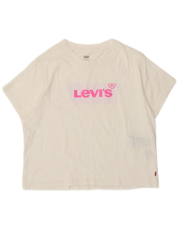Levi's Womens Crop Loose Fit grafisk T-shirt top UK 10 Lille hvid bomuld