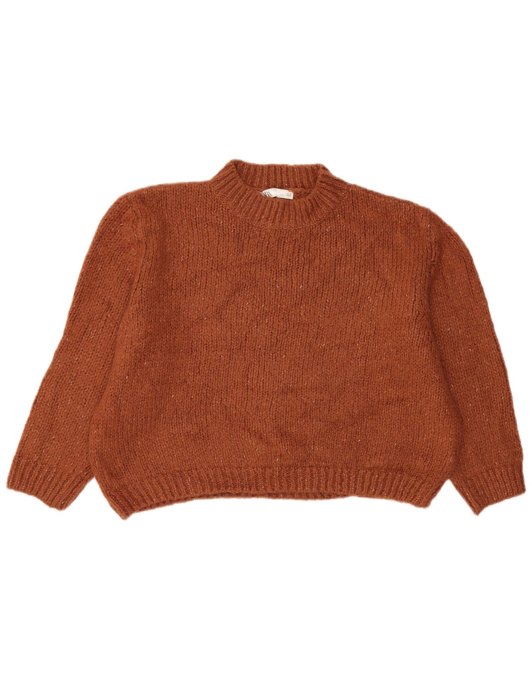 Zara Womens Crop Turtle Neck Jumper Sweater UK 14 Medium Brown Flecked