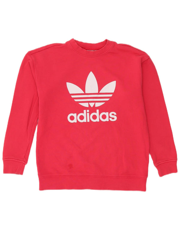 Adidas Dame Grafisk Oversized Sweatshirt Jumper UK 8 Lille Rød Bomuld
