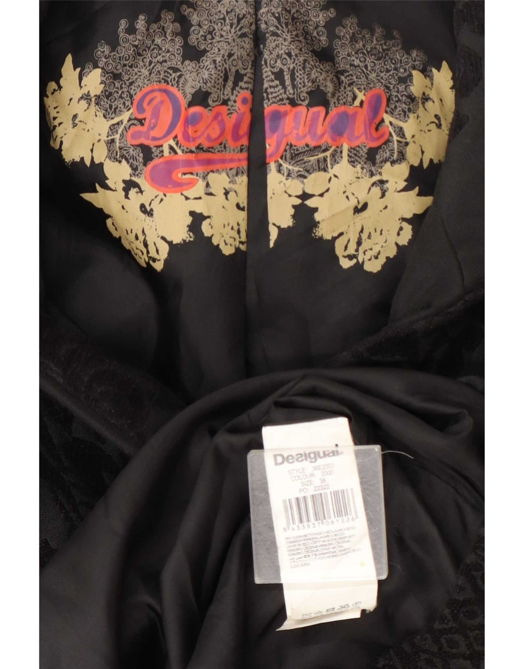 Desigual Dame Overfrakke EU 38 Medium Sort Floral Polyester