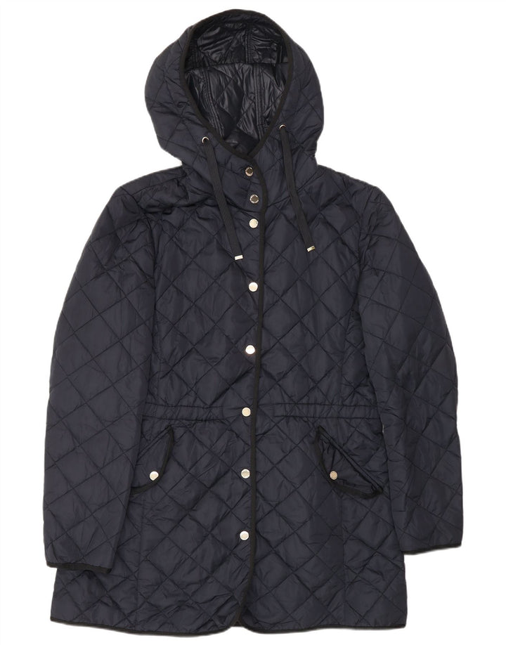 Massimo Dutti Dame Hætte Quiltet Jakke UK 18 XL Navy Blue