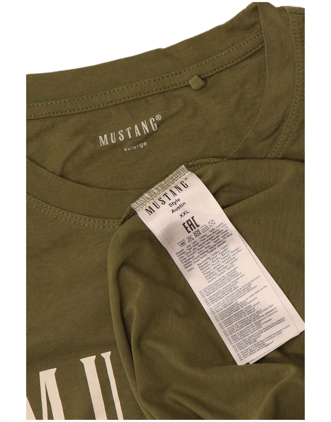 MUSTANG Mens Graphic T-Shirt Top 2XL Khaki Cotton