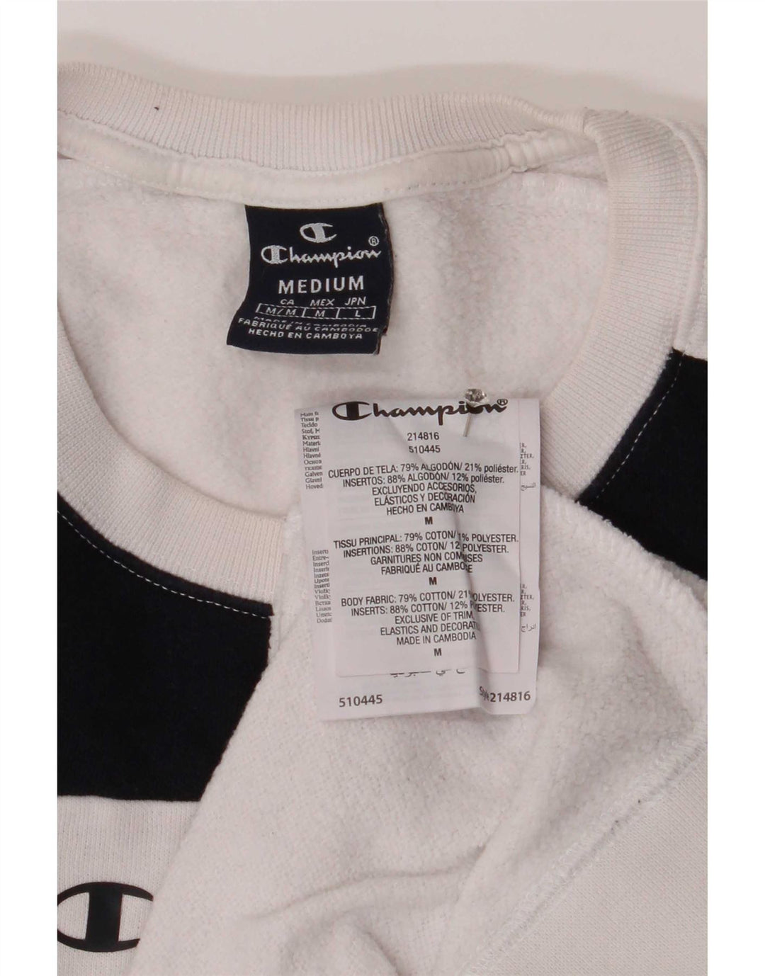 Champion Herre Sweatshirt Jumper Medium Hvid Colourblock Bomuld