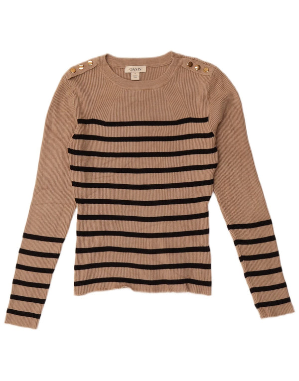 Oasis Dame Boat Neck Jumper Sweater UK 8 Small Beige Stribet Viscose