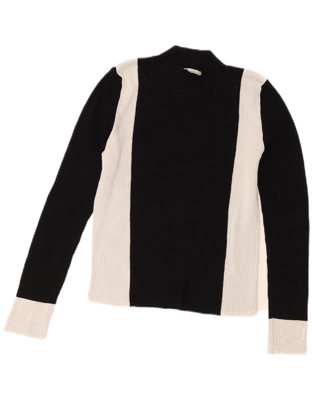 Zara Womens Crop Top Langærmet UK 12 Medium Black Colourblock Viscose