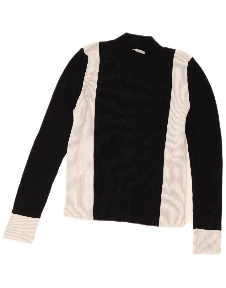 Zara Womens Crop Top Langærmet UK 12 Medium Black Colourblock Viscose