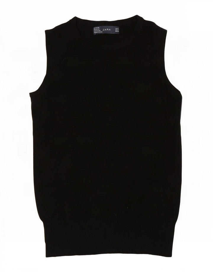 Zara Dame Vest Tank Top UK 8 Small Black Rayon