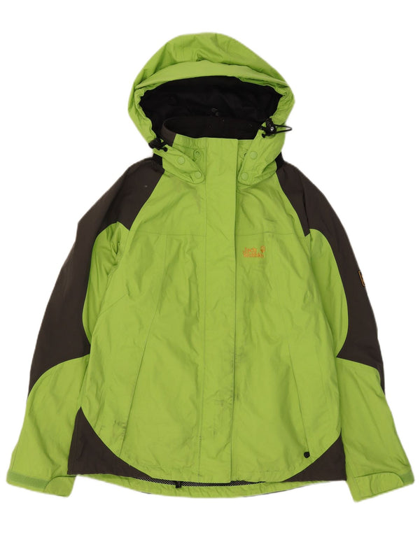 Jack Wolfskin Regnjakke med hætte til kvinder UK 12/14 Medium Green Colourblock